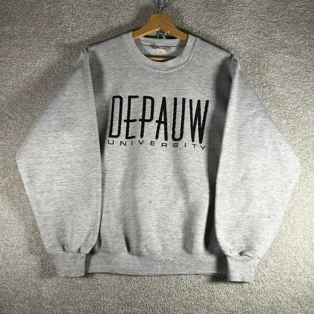 Vintage 80s Depauw university velva-sheen grey distressed college crewneck XL